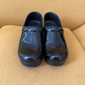 Dansko Black Patent Leather Mules